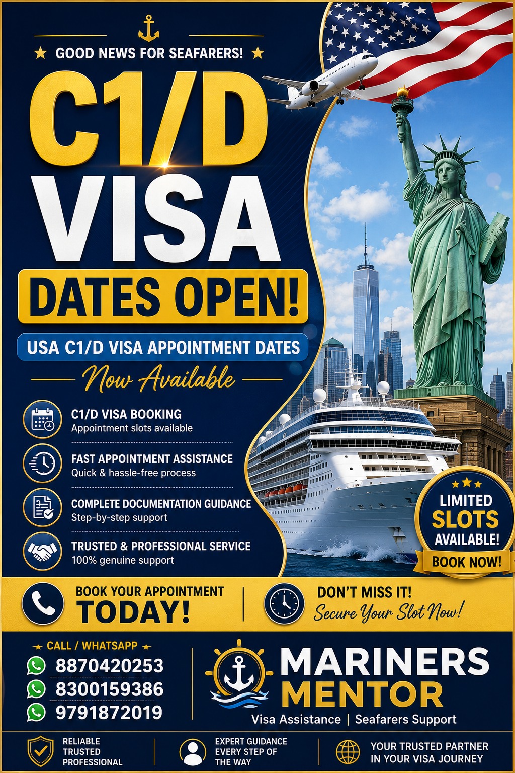 C1/D Visa Dates Open - Marine Service in Thoothukudi